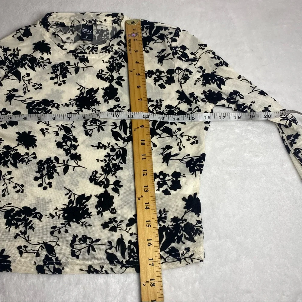 Dazy Black Floral See-through Long Sleeve Top Size XL